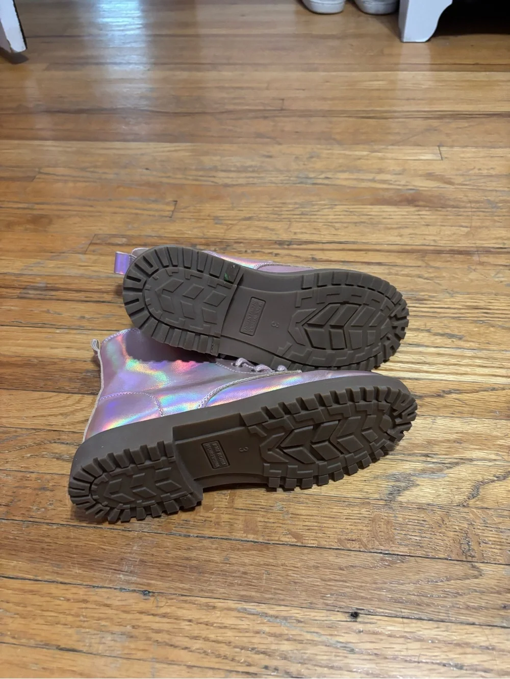 Old Navy Iridescent Pink Lace-Up Kids Combat Boots